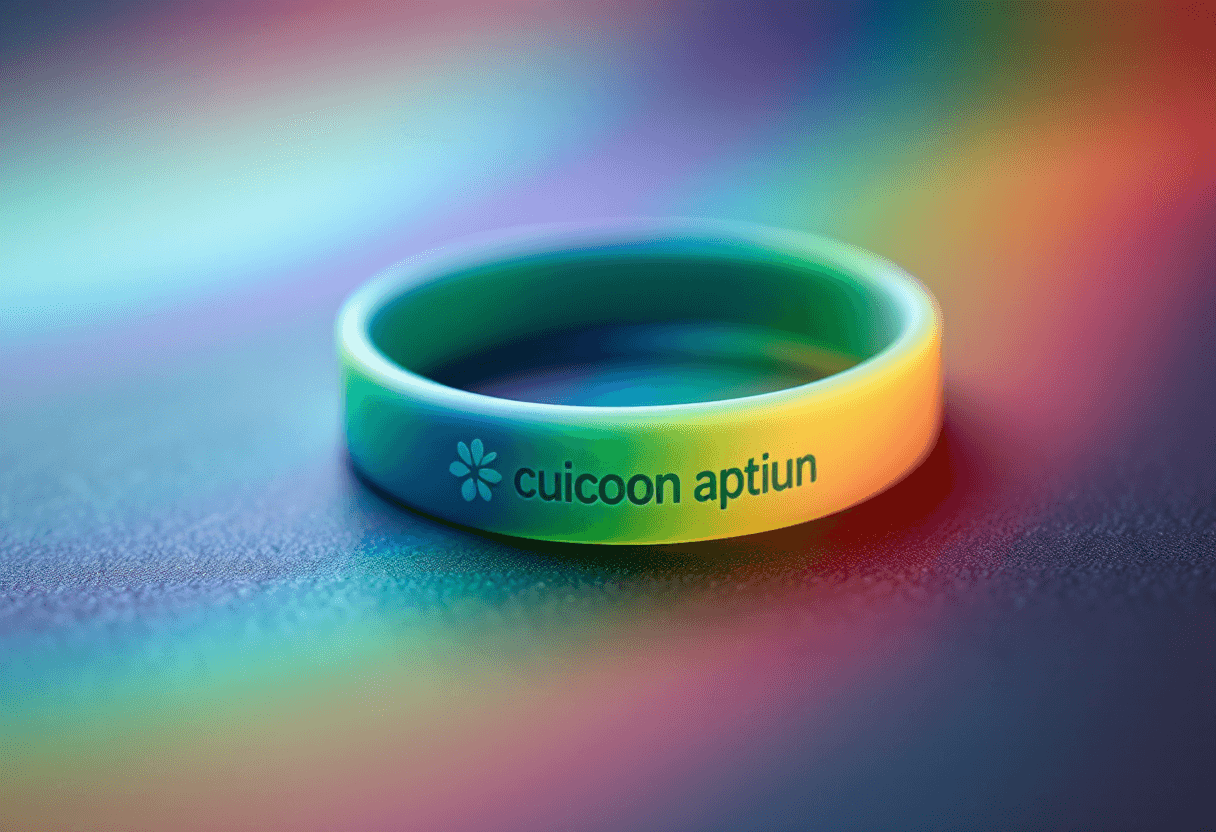 gros plan bracelet silicone gravé avec logo en relief